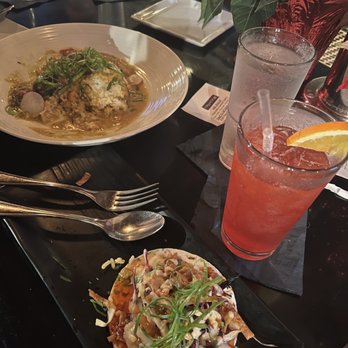 Moonshine 152 - Top: rice curry, bottom: duck tacos - New American Near Me - Boston, Massachusetts