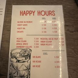 Happy hour menu