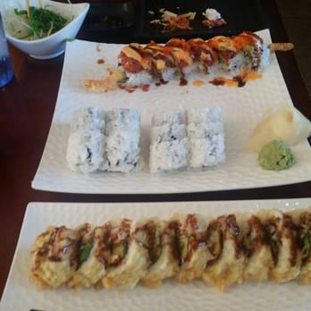 Sushiland - Red Dragon, Cali, Santa Fe, and seaweed bowl (partially eaten)! - Japanese Near Me - Hayward, California