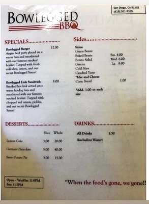 Menu photo 8 Bowlegged BBQ San Diego, CA Menu photo 8 Bowlegged BBQ San Diego, CA