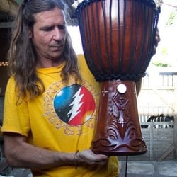 Sageman Drums - From Website - Sageman himself with Goddess Drum