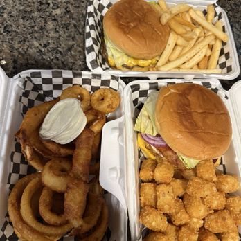 BombAss Burgers - Sunny Side Burger w/ tots The Original w/ fries Onion rings - Burgers Near Me - San Antonio, Texas BombAss Burgers - Sunny Side Burger w/ tots The Original w/ fries Onion rings - Burgers Near Me - San Antonio, Texas