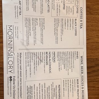 MorninGlory - Menu - Coffee & Tea Near Me - Lakeway, Texas
