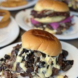 Oklahoma Burgers - Oklahoma Burgers - truffle mushroom Swiss double smash burger