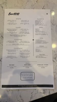 Menu photo 2 BAR1010 Philadelphia, PA