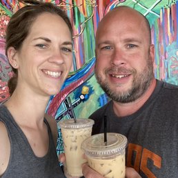 Husband and I trying a new coffee place.