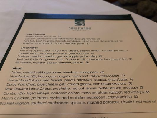 Menu photo 1 Saddle Peak Lodge Calabasas, CA Menu photo 1 Saddle Peak Lodge Calabasas, CA