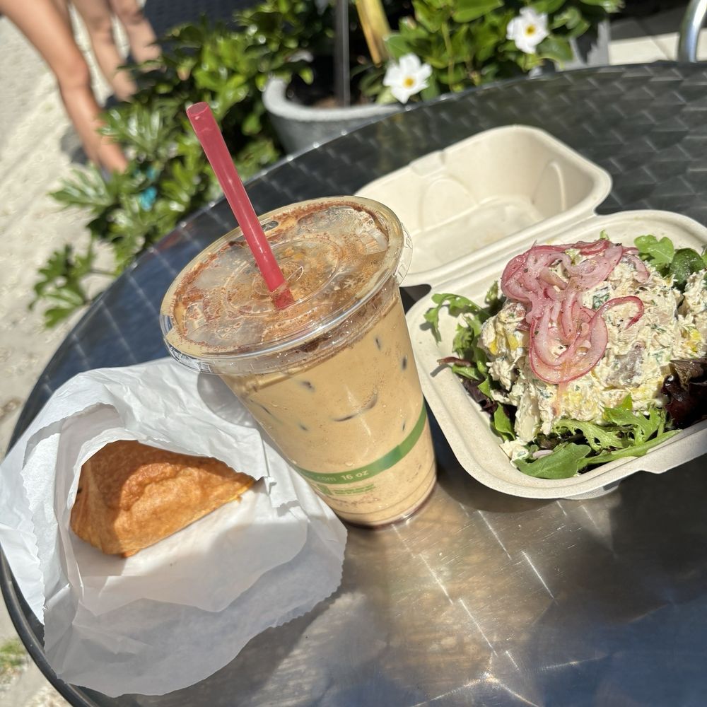 Rustic Coffee - Chocolate croissant, iced Spanish coffee (no whip) and a chicken salad bowl. - Coffee & Tea Near Me - Santa Monica, California Rustic Coffee - Chocolate croissant, iced Spanish coffee (no whip) and a chicken salad bowl. - Coffee & Tea Near Me - Santa Monica, California
