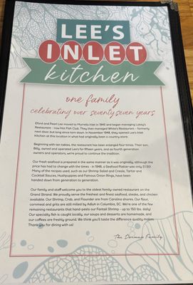Menu photo 1 Lee's Inlet Kitchen Murrells Inlet, SC Menu photo 1 Lee's Inlet Kitchen Murrells Inlet, SC