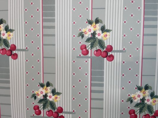 Kitchen wallpaper - Handmade wallpaper with a beautiful cherry ornament was installed in this small kitchen. A great transformation of a remodeled kitchen. Kitchen wallpaper - Handmade wallpaper with a beautiful cherry ornament was installed in this small kitchen. A great transformation of a remodeled kitchen.