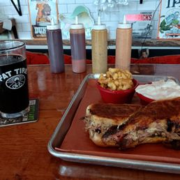 Cuban sandwich, NY potato salad, Mac n cheese, and maple warlock imperial pumpkin stout Cuban sandwich, NY potato salad, Mac n cheese, and maple warlock imperial pumpkin stout