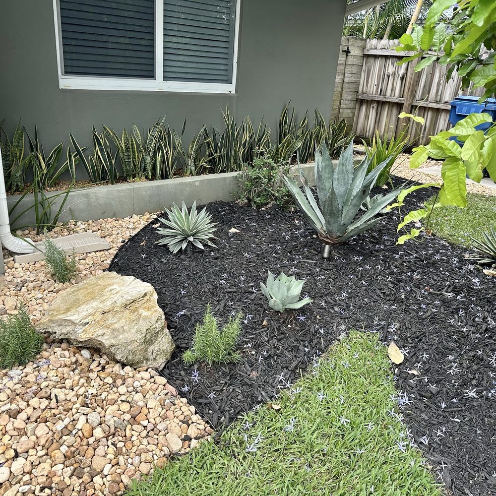 The Time is Now Landscaping - AFTER: new rocks, mulch and removed giant agave and added in new plants - Landscaping Near Me