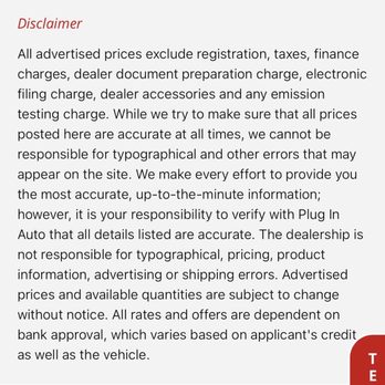 Plug-In Auto - Disclaimer - Used Car Dealers Near Me - West Covina, California Plug-In Auto - Disclaimer - Used Car Dealers Near Me - West Covina, California