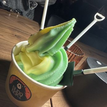 Budonoki - Pandan coconut vanilla and pineapple koji whip soft serve twist! Served with cute spoon shovels - Izakaya Near Me - Los Angeles, California