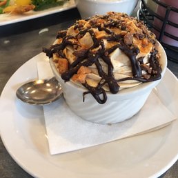 Rich peanut butter pie on chocolate crust- yum!