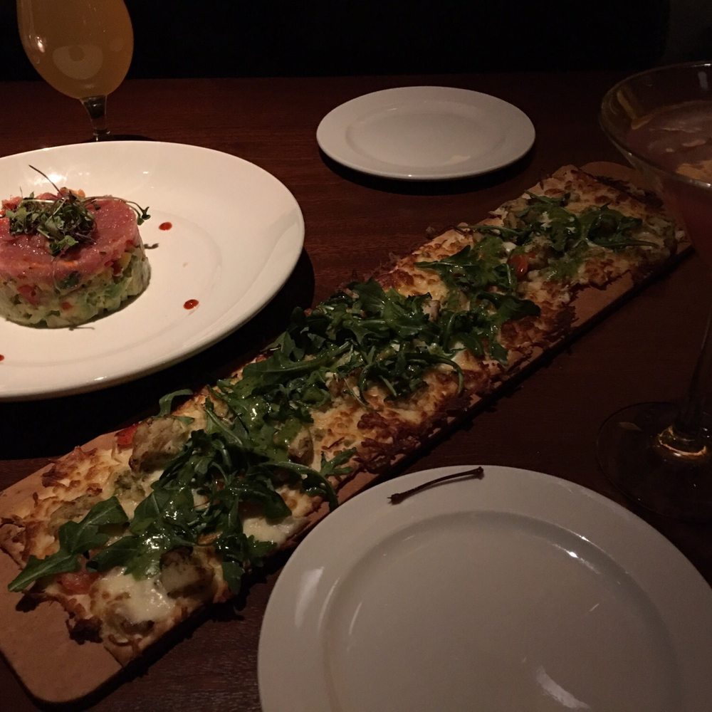 Seasons 52 - Chicken garlic and pesto flatbread - New American Near Me - Columbia, Maryland Seasons 52 - Chicken garlic and pesto flatbread - New American Near Me - Columbia, Maryland