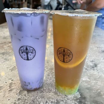 Boba St - Taro Milk Tea with rainbow jelly； Boba Street's Sweet Tea Jasmine Green Tea with star fruit jelly - Coffee & Tea Near Me - Baldwin Park, California