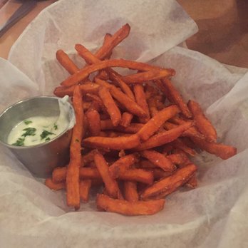 Zinburger - Sweet potato fries with yogurt (cucumber) sauce. - Burgers Near Me - Phoenix, Arizona Zinburger - Sweet potato fries with yogurt (cucumber) sauce. - Burgers Near Me - Phoenix, Arizona