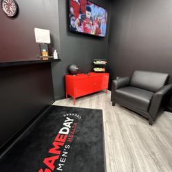 Gameday Men's Health - Lobby with snacks and beverages.