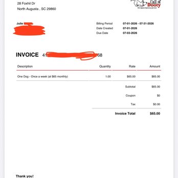 Call Of Dooty - This shows what they charged me for the privilege of them scooping my yard ONCE, IN APRIL - Pet Waste Removal Near Me - North Augusta, South Carolina Call Of Dooty - This shows what they charged me for the privilege of them scooping my yard ONCE, IN APRIL - Pet Waste Removal Near Me - North Augusta, South Carolina