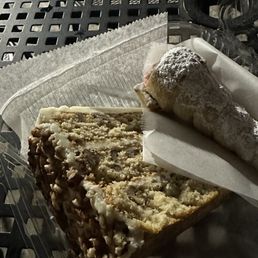 Italian cream cake with walnuts, and strawberry cream horn Italian cream cake with walnuts, and strawberry cream horn