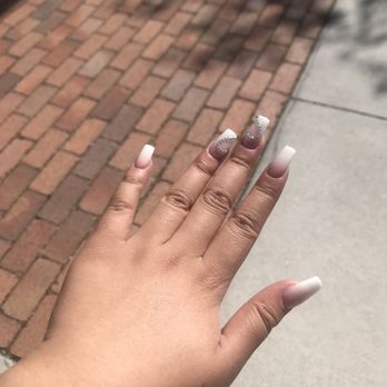 Nails 47 - French Tip Ombre w/ Rhinestone Heart - Nail Salons Near Me - Fremont, California Nails 47 - French Tip Ombre w/ Rhinestone Heart - Nail Salons Near Me - Fremont, California