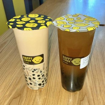 Happy Lemon - A7 milk tea with 3 toppings boba, pudding, and lychee jelly / mango jasmine green tea with boba - Juice Bars & Smoothies Near Me - Bellevue, Washington