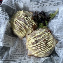 The Tent Coffee Shop - Turkey and bacon on English muffin with Dijon aioli. Served warm