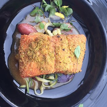 Poseidon on the Beach - Pistachio crusted Salmon - Seafood Near Me - Del Mar, California Poseidon on the Beach - Pistachio crusted Salmon - Seafood Near Me - Del Mar, California