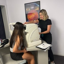 Patient receiving an eye exam.
