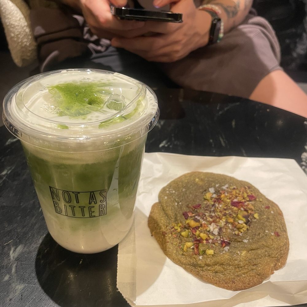 Not As Bitter - Pistachio Rose Cookie and Coconut Matcha - Coffee & Tea Near Me - New York, New York Not As Bitter - Pistachio Rose Cookie and Coconut Matcha - Coffee & Tea Near Me - New York, New York
