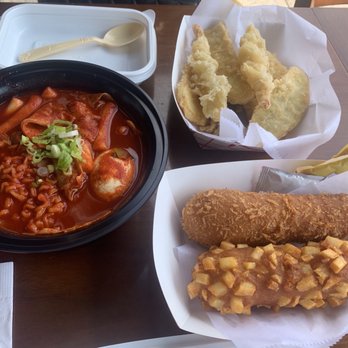 The Basac - Ramyum Tokpokki, Set A, Plain Corndog, Potato Corndog - Korean Near Me - Flushing, New York