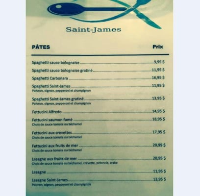 Menu photo 1 Saint-James au Bar de l'Eau Baie-Comeau, QC Menu photo 1 Saint-James au Bar de l'Eau Baie-Comeau, QC