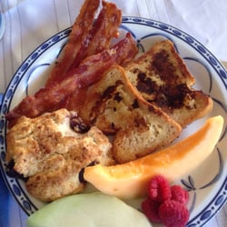Fern Hill Farm - Homemade French toast and scones, prepared gluten-free to accommodate my boyfriend's preference. Everything was delicious.