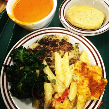 F A R M Cafe - Meatless Monday - carrot red pepper bisque, leek potato cakes, pimento Mac & cheese, braised kale and lemon sugar cookie - Cafes Near Me - Boone, North Carolina F A R M Cafe - Meatless Monday - carrot red pepper bisque, leek potato cakes, pimento Mac & cheese, braised kale and lemon sugar cookie - Cafes Near Me - Boone, North Carolina