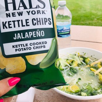 Basu - Ginger Chicken Pho, no chicken add jalapeños & avocado. Jalapeños chips with clean ingredients & ice mountain water - Coffee & Tea Near Me - Northbrook, Illinois