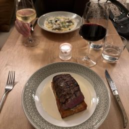 Cavatelli, white wine, red wine, & New York Strip Loin. Cavatelli, white wine, red wine, & New York Strip Loin.