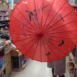 Parasols that I bought for $3 each at Yan's. They have a rainbow assortment of colors.