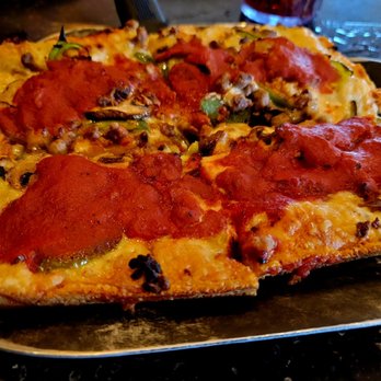 Buddy's Pizza - Create your own pizza with sausage, mushrooms, green peppers, caramelized onions, garlic and Wisconsin Brick Cheese. Detroit Style. - Pizza Near Me - Portage, Michigan