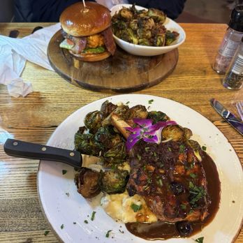 Canton St  Social - Pimento burger and special pork chop - New American Near Me - Roswell, Georgia