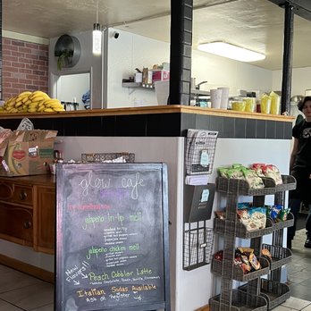 Glow Juice Bar - Inside the front door; specials board, menus, snack bar - Juice Bars & Smoothies Near Me - Oakhurst, California