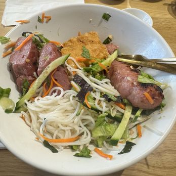 Nem By Summer Rolls - Bun cha - cold vermicelli salad with charbroiled pork as stated in the menu but I got sausages instead - Vietnamese Near Me - San Gabriel, California