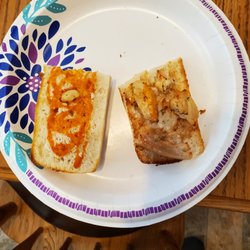 Domino's Pizza - Ordered a buffalo Chicken Sandwich from Domino's in Carmichaels, PA today, here's one half,