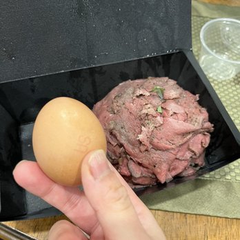 Red Rock - To go US Kobe Slice Beef Don with raw egg (literally just an egg haha) - Japanese Near Me - Arcadia, California Red Rock - To go US Kobe Slice Beef Don with raw egg (literally just an egg haha) - Japanese Near Me - Arcadia, California