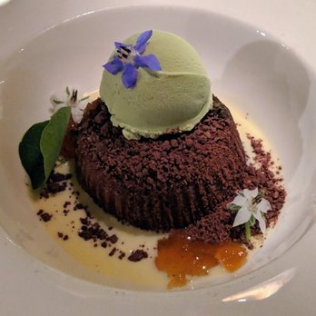 Thai District - Flourless Chocolate Lava Cake with Green Tea Gelato - yummy! - Thai Near Me - Long Beach, California