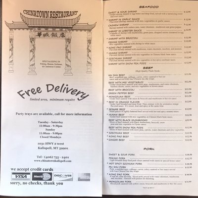 Menu photo 4 Chinatown Restaurant Kalispell, MT