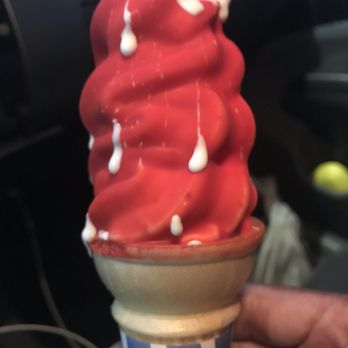Huntley Dairy Mart - Vanilla soft serve with cherry dip - Fast Food Near Me - Huntley, Illinois