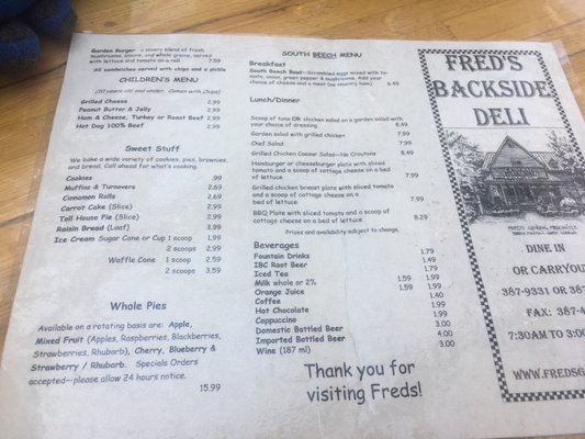 Menu photo 8 Fred's Backside Deli Beech Mountain, NC