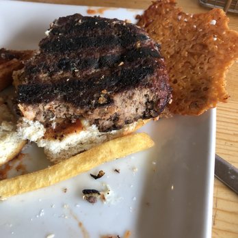 Farm Table - My dried out, burnt burger, and rubber Parmesan cracker. - Breakfast & Brunch Near Me - Van Nuys, California