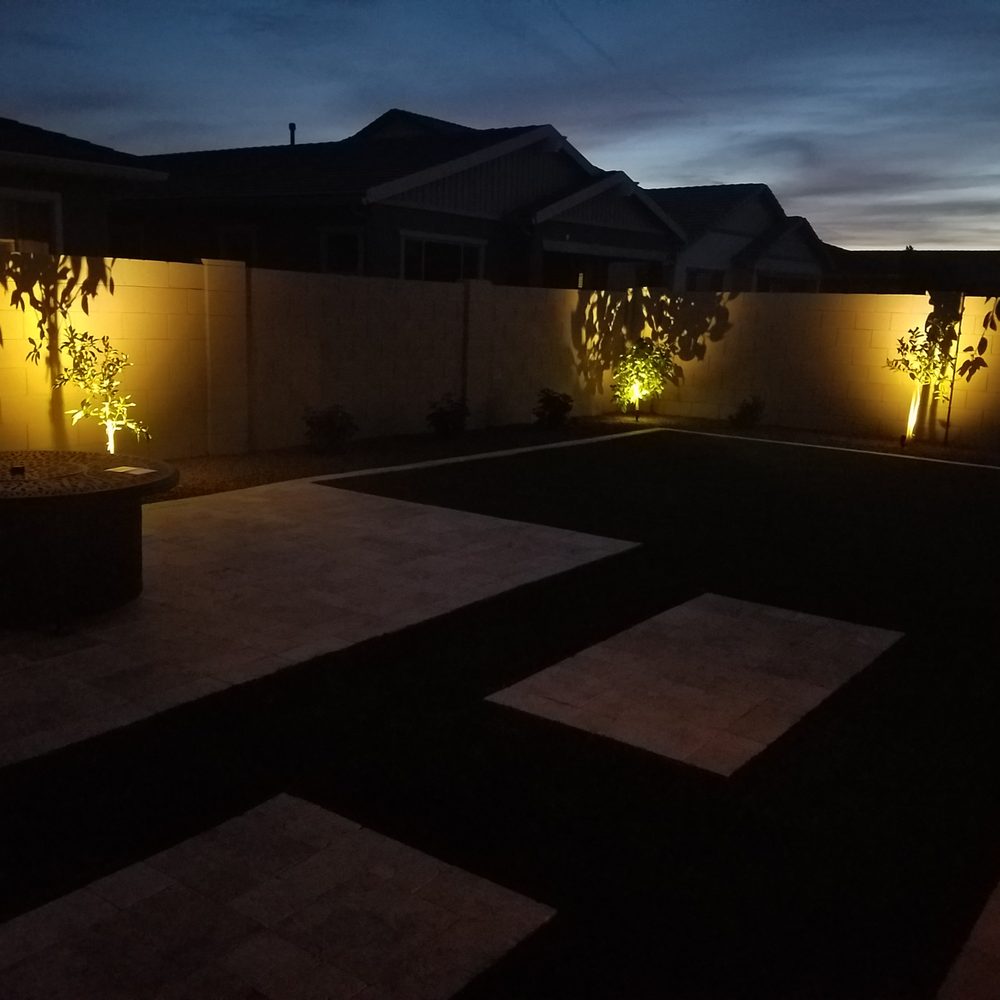 The Yard Stylist - LED lighting installed to highlight the trees and trellises - Landscaping Near Me - Gilbert, Arizona